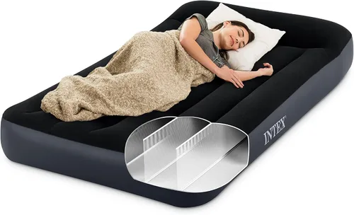 Miniatura 2 de Intex Dura-Beam Standard Pillow Top Cama de Aire Inflable Cómoda con Bomba Eléctrica Integrada y Bolsa de Transporte, Tamaño Individual, Azul