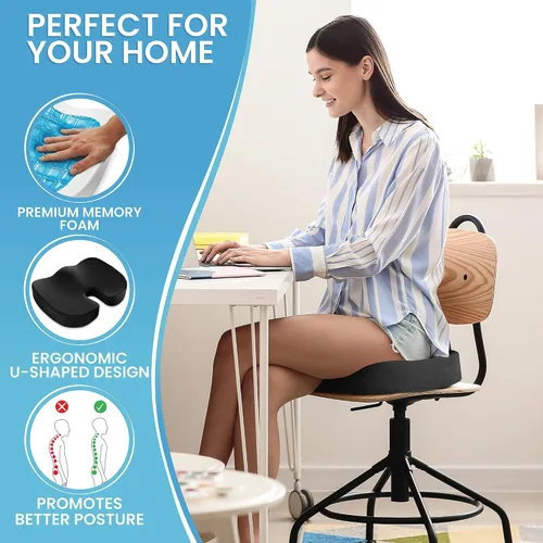 Miniatura 5 de Philosophy Gym Cojín de asiento de espuma viscoelástica, almohadilla de gel mejorada para silla de oficina, cómoda almohada ergonómica para silla