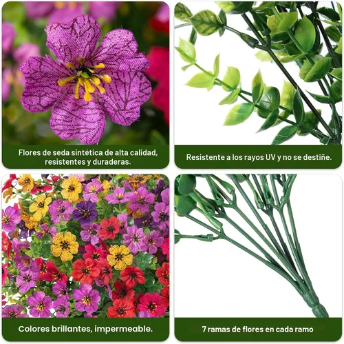 Miniatura 3 de florisso Plantas Artificiales Falsas Flores para Decoración Exterior, 12 Paquetes Margarita de Seda Sintética con Aspecto Real Resistente a UV