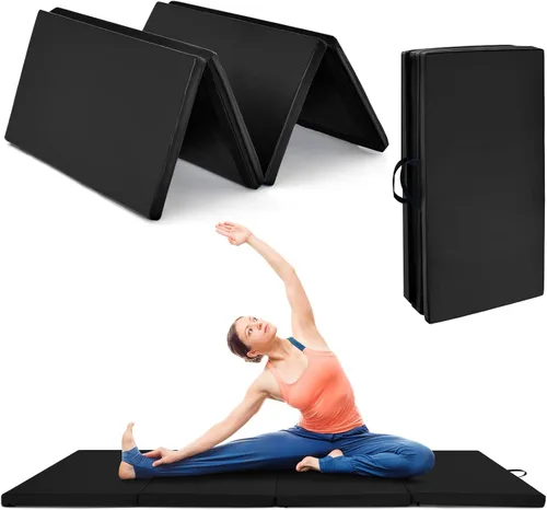 Goplus Colchoneta de gimnasia, tapete plegable con asas de transporte, cierres de , 4 paneles para ejercicio de fitness, yoga, estiramiento,