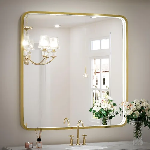 Miniatura 30 de Espejo de baño LED de 20 x 28 pulgadas con luces, marco de metal negro, espejo de tocador iluminado para pared, espejo LED regulable de 3000 K/4500