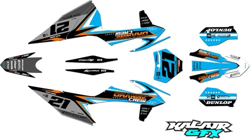Kit de gráficos para KTM Motocross de 2 tiempos 125 SX, 150 SX y 250 SX años 2019, 2020, 2021 y 2022 Orangecrew Series Cyan 16 Mil - Calcomanías