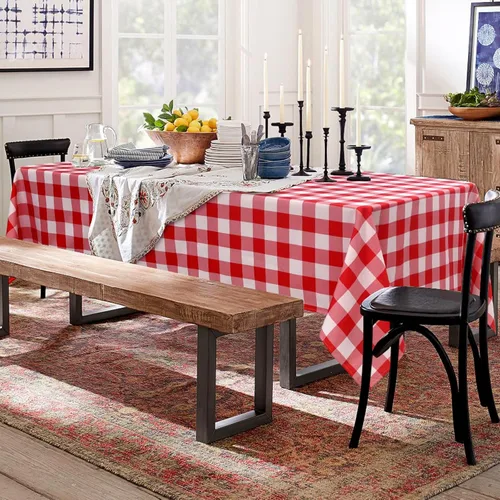 Miniatura 7 de Hiasan - Mantel a cuadros de búfalo rojo y blanco impermeable, paquete de 2, 60 x 120 pulgadas - Mantel rectangular a cuadros para cocina/pícnic al