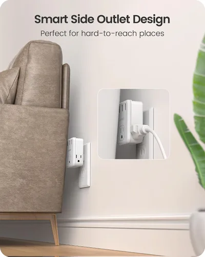 Miniatura 6 de LENCENT Adaptador de 3 clavijas a 2 clavijas, paquete de 2, extensor de 3 tomas de corriente con 3 puertos USB, cargador de pared, divisor extensor