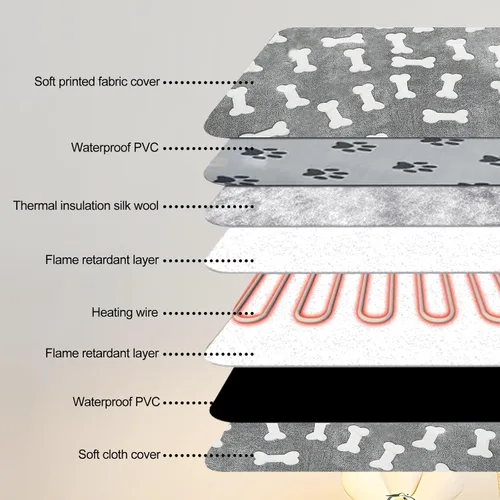 Miniatura 4 de Almohadilla térmica para perros para perros, almohadilla térmica impermeable para mascotas, interruptor de termostato inteligente, 9 velocidades