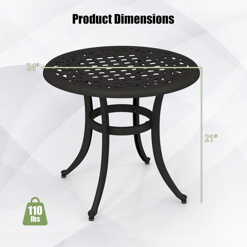 Miniatura 3 de Tangkula Mesa auxiliar de patio de 24 pulgadas, mesa auxiliar de aluminio fundido con almohadillas ajustables, mesa de centro pequeña
