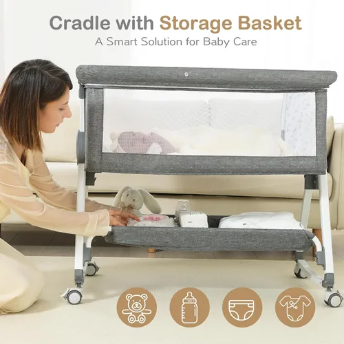 Miniatura 7 de Cuna para bebé, moisés junto a la cama, 4 en 1 con ruedas con candado, mosquitero, cuna portátil plegable ajustable para recién nacido, gris