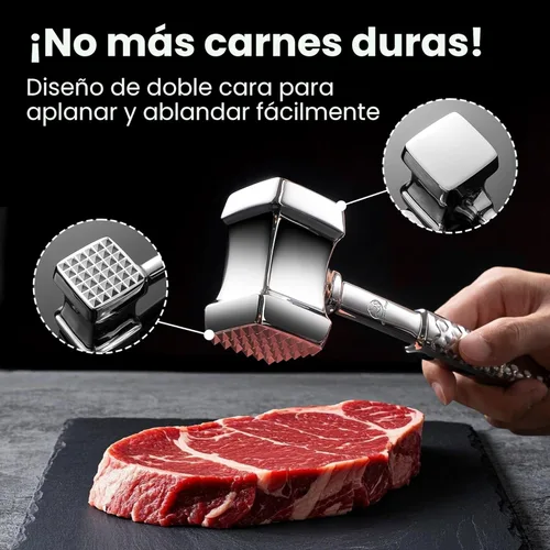 Miniatura 3 de Herramienta ablandadora de carne de acero inoxidable, mazo de carne premium con agarre antideslizante, mazo de cocina de doble cara ideal