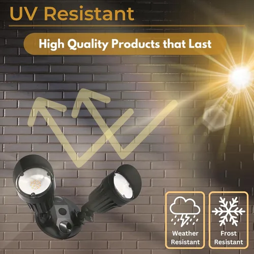 Miniatura 7 de Luz de Inundación LED Negra de 2 Luces Tipo Bala - 3000K Cabezal Doble Ajustable Cableado Directo Luz de Seguridad Exterior, Luz Focal Impermeable