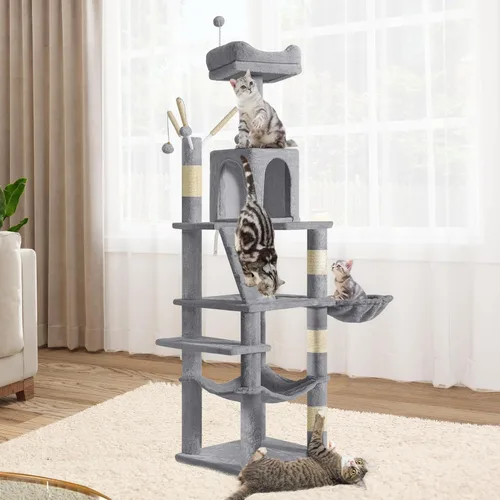 YITAHOME Árbol para gatos de 64.5 pulgadas, casa para gatos de varios niveles, muebles de condominio grande para gatos con hamaca percha, postes