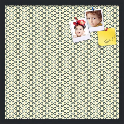Miniatura 168 de PinPix Tablero de anuncios de corcho de 13 x 13 pulgadas. Este tablero decorativo enmarcado viene con diseño de ondas en blanco y negro y un marco