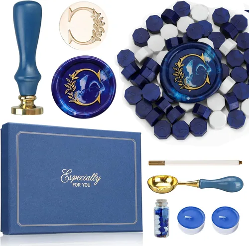 Miniatura 12 de SWANGSA Kit de Sello de Cera con Inicial del Alfabeto H, Sello de Sellado de Letras con Hojas Botánicas Elegantes Vintage con Perlas de Cera