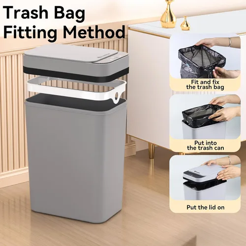 Miniatura 5 de FRESHLIX - Juego de 3 cubos de basura para baño de 10 litros, pequeños cubos de basura automáticos sin contacto con sensor de movimiento, delgados