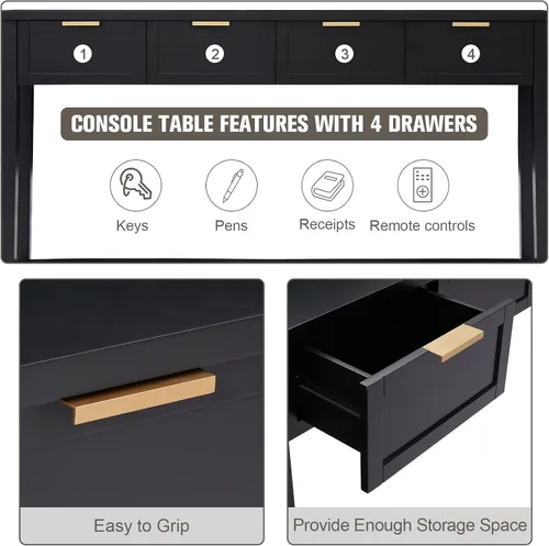 Miniatura 5 de Mesa consola con cajón, mesa de entrada larga estrecha con estante inferior para pasillo, entrada y sala de estar, color negro