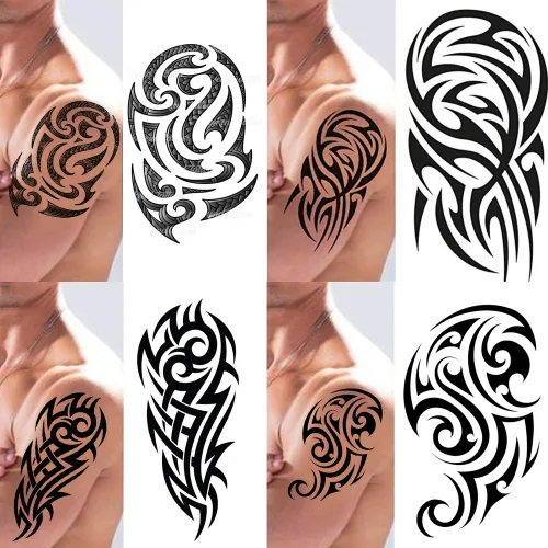 Paquete de 4 adhesivos negros temporales para tatuajes tribales maui para brazos, hombro, azteca, polinesio, samoano, hawaiano, para hombres y