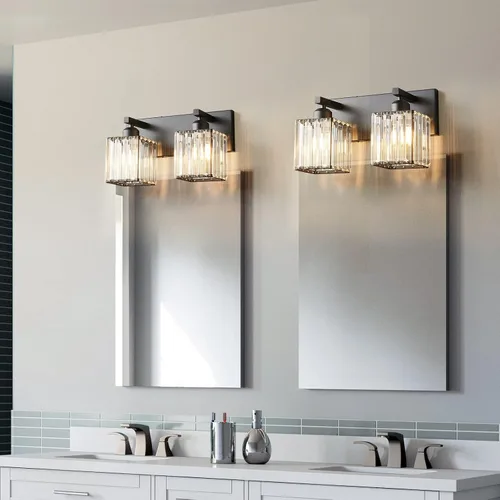 Miniatura 3 de Moderna lámpara de pared de tocador de baño de cristal negro de 2 luces Negro recto.
