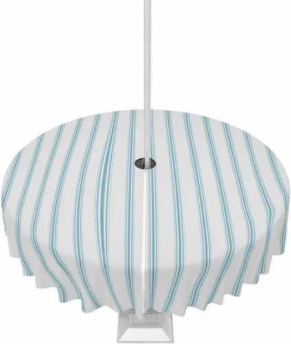 Miniatura 24 de Mantel para exteriores a rayas azul marino, mantel redondo de 60 pulgadas, diseño de rayas blancas y azul marino, impermeable, con agujero
