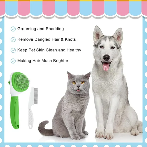 Miniatura 4 de Cepillos para gatos de interior, cepillo para perros para muda de pelo con peine metálico para gatos, cepillo autolimpiante para pelo de mascotas
