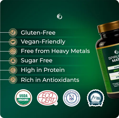 Miniatura 4 de Spirulina Tablets USDA Organic, Atacama Desert cultivado, suplemento superalimento a base de plantas, algas densas en nutrientes para bienestar