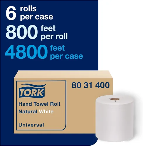 Miniatura 2 de Rollo de toallas de mano Tork Natural Blanco H80, Universal, 100% Fibra Reciclada, 6 Rollos x 800 pies, 8031400, 6 unidades (Paquete de 1)