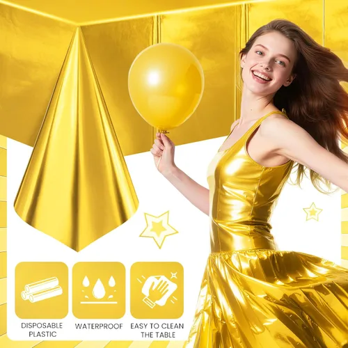 Miniatura 5 de Just Shimmer 2 Piezas de Mantel Metálico de Oro Brillante - Acabado Mate Impresionante, Duradero y Fácil de Limpiar - Perfecto para Decoraciones