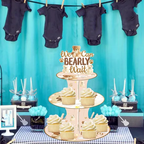 Miniatura 8 de umoni We Can Bearly Wait - Soporte para cupcakes de oso para baby shower, 3 niveles con tema de oso, soporte para cupcakes We Can Bearly Wait