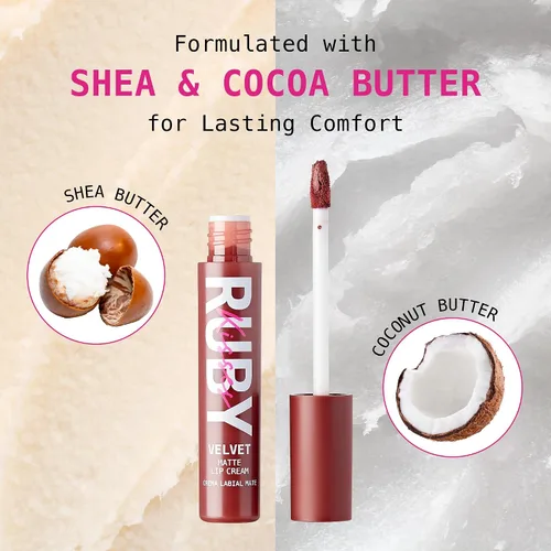 Miniatura 2 de Ruby Kisses Crema labial de terciopelo, lápiz labial con acabado mate, color rico, tinte de labios de larga duración, ligera, nutritiva, PIEL