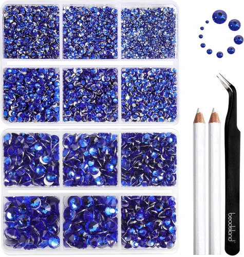 Miniatura 22 de Beadsland 8300 diamantes de imitación con parte trasera plana, diamantes de imitación redondos de cristal azules para manualidades, mezcla de 10