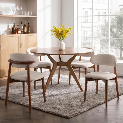 Miniatura 20 de Juego de 2 Sillas de Comedor de Madera Modernas Tapizadas en Tela, Sillas de Cocina de Mediados de Siglo Moderno, Sillas de Comedor de Granja