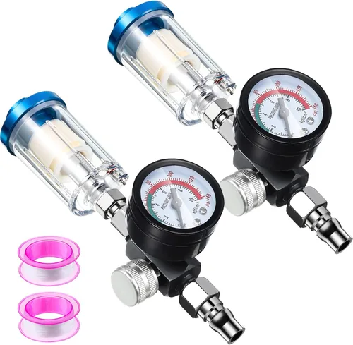 2 paquetes de regulador de presión de aire de 1/4 de pulgada, separador de agua, compresor de aire para pistola rociadora regulador con manómetro y