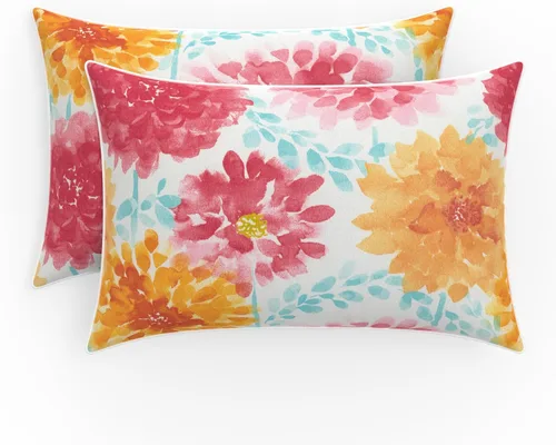 Miniatura 18 de Pillow Perfect - Cojines decorativos florales brillantes para interiores/exteriores, 2 unidades, lumbar - 11.5 x 18.5 pulgadas, verde/rojo Zoe