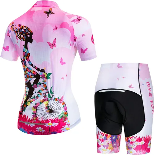 Miniatura 2 de Conjunto de jersey de ciclismo para mujer, bicicleta de montaña, almohadilla de gel 3D, pantalones cortos de desgaste