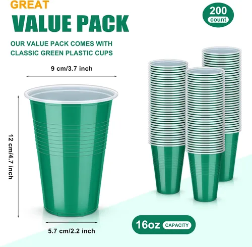 Miniatura 2 de Zopeal Paquete de 200 vasos de plástico verdes de 16 onzas para el Día de San Patricio a granel para fiestas, desechables, resistentes, para fiestas