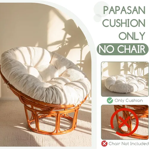 Miniatura 5 de HIGOGOGO Cojín para silla Papasan con funda de corduroy (sin silla), cojín de apoyo de 48 x 48 pulgadas, cojín para silla acolchado, beige