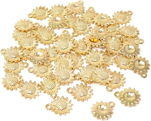Honbay 50 dijes de girasol de aleación vintage para fabricación de joyas o manualidades de bricolaje Kc Gold