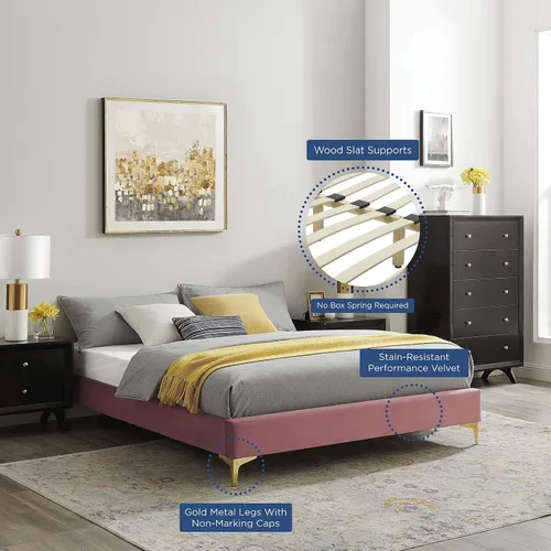Miniatura 7 de Modway MOD-6305-DUS Sutton - Marco de cama de terciopelo de rendimiento individual, color rosa polvoriento