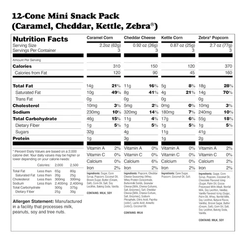 Miniatura 5 de Popcornopolis Cono de Palomitas Gourmet (12 Unidades) Sabores Surtidos – Zebra, Queso Cheddar, Caramelo y Kettle Corn, Ideal para Regalar y Compartir