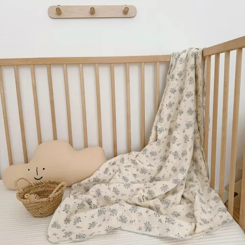 Miniatura 17 de BuLuTu Manta de 4 capas para niños pequeños, 100% algodón muselina, mantas de cama para niños, niñas, niños, con bonito patrón de flores de hibisco