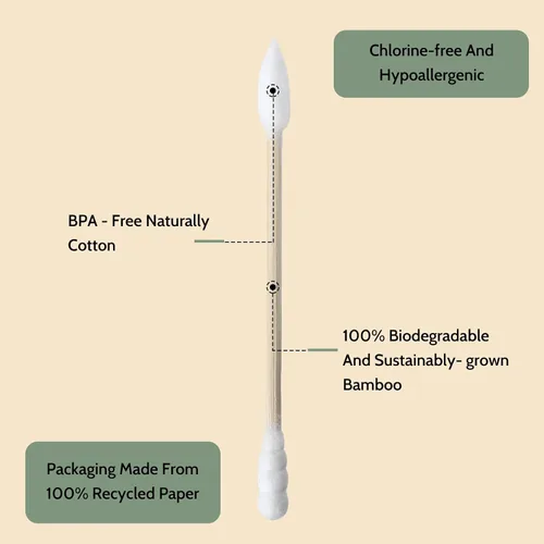 Miniatura 6 de Isshah - Hisopos de algodón de bambú natural, puntas puntiagudas y espirales, 1000 unidades FSC certified, PETA approved. Biodegradable bamboo