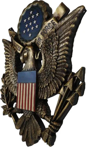 Miniatura 2 de Ebros Gift Emblema patriótico de la Fuerza Aérea de Estados Unidos con 2 viejas banderas estadounidenses fieles y placa decorativa de pared