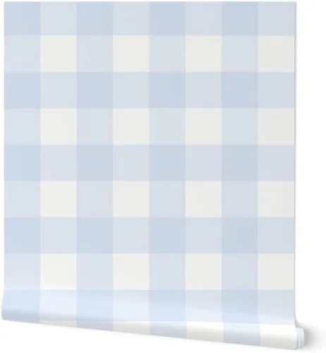 Spoonflower Despegar y pegar papel tapiz Swatch - Azul Gingham grande Check Inch Niños Decoración del hogar Blanco Papel pintado extraíble