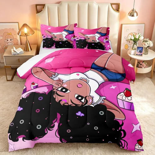Miniatura 30 de Juego de edredón de 3 piezas con 2 fundas de almohada, tamaño Queen, diseño africano de DJ Girl de microfibra suave, regalo para mujeres y niñas