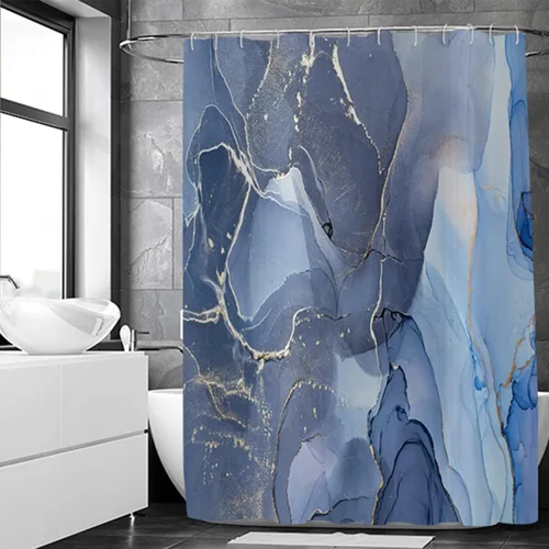 Miniatura 25 de Cortina de ducha con diseño de mármol verde, verde azulado y blanco degradado, moderna, abstracta, de lujo, ondas, decoración del hogar, tela Nuevo