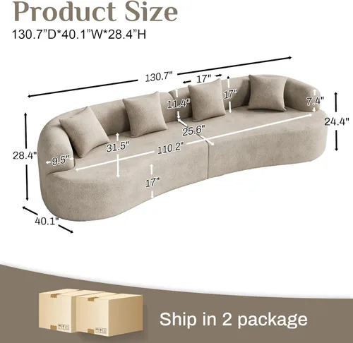 Miniatura 2 de Sofá seccional de gran tamaño de 131 pulgadas para sala de estar, moderno sofá de felpa de lujo de 4 plazas extra profundo y ancho, asiento curvado