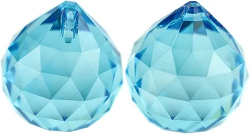 Miniatura 2 de Queenbox - 10 colgantes colgantes de cristal de 1.575 pulgadas (1.575 in) con agujero para lámpara de araña Feng Shui ventana, color azul claro