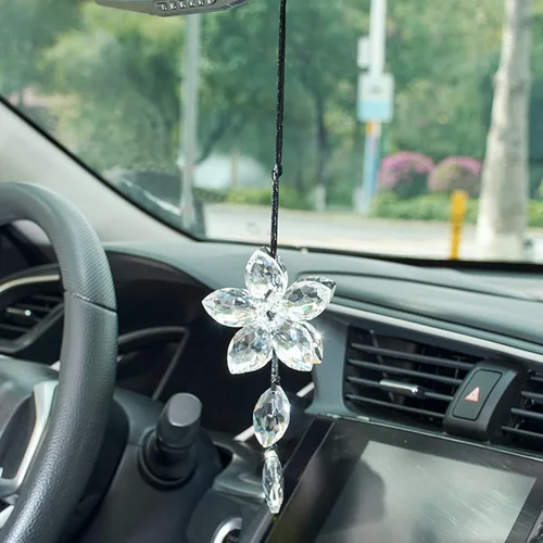 Miniatura 12 de Accesorio de pendiente decorativo, diseño de flor de cristal, para espejo retrovisor de vehículo, Azul