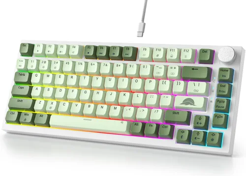 Miniatura 17 de Fogruaden Teclado para juegos con cable, 75 por ciento, intercambiable en caliente, teclado mecánico cremoso de montaje en junta con perilla