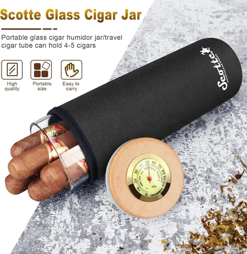 Miniatura 4 de Scotte - Estuche humidificador para puros, en caja de regalo, con higrómetro, tubo de viaje para 5 puros