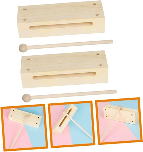 Miniatura 3 de 2 juegos de instrumentos de percusión de madera, bloque de madera de doble tono con mazos para educación musical, instrumento rítmico para aula