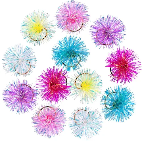 12 ligas para el pelo con pompones de colores, soportes elásticos para cola de caballo, accesorios para el cabello para mujeres para fiestas,